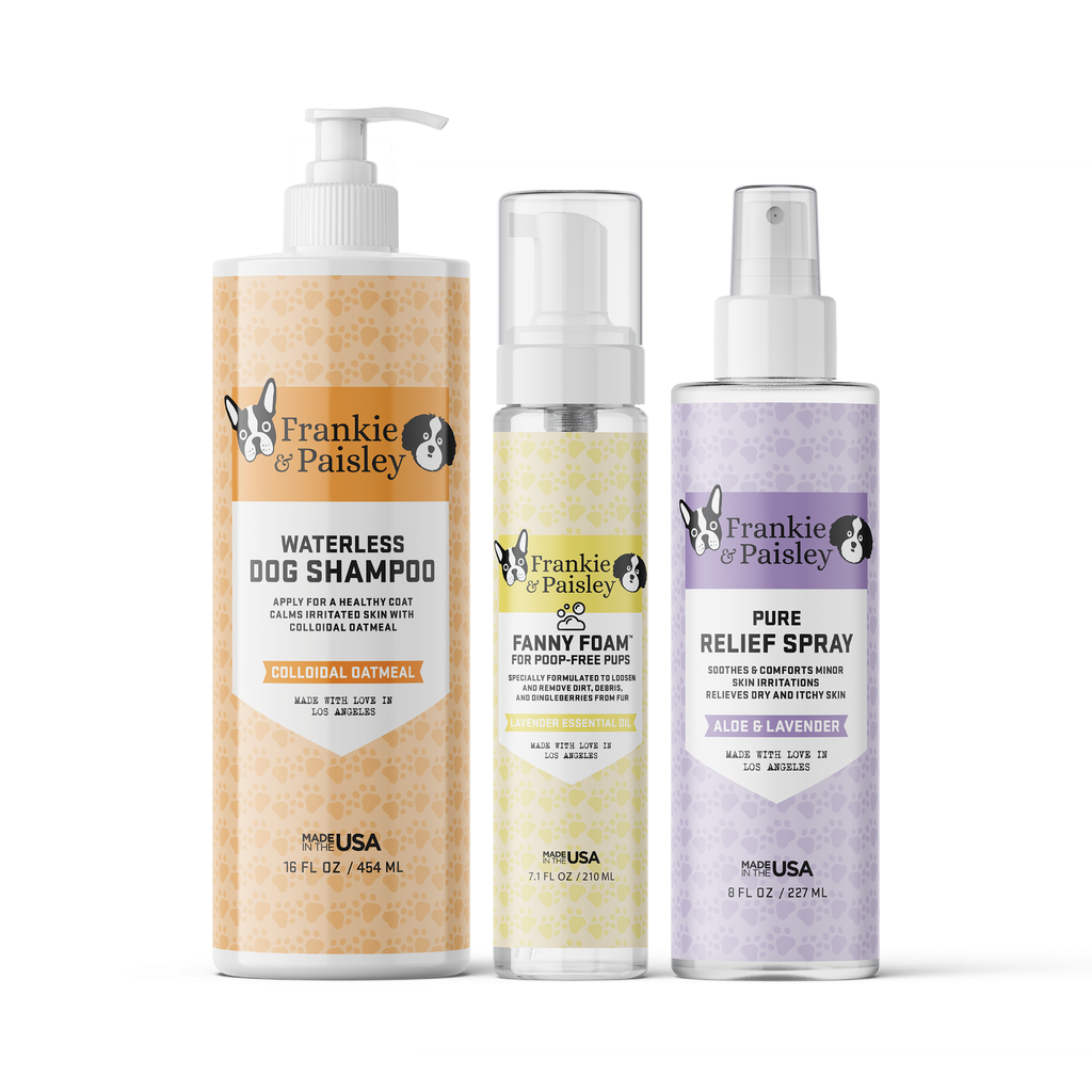 Between Bath Bundle with Waterless Dog Shampoo, Fanny Foam™, and Pure Relief Spray - Frankie & Paisley Pet Products