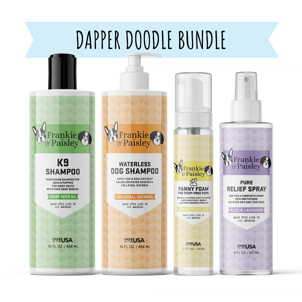 Dapper Doodle Bundle - K9 Shampoo + Waterless Shampoo + Fanny Foam™ + Pure Relief Hot Spot Spray - Frankie & Paisley Pet Products