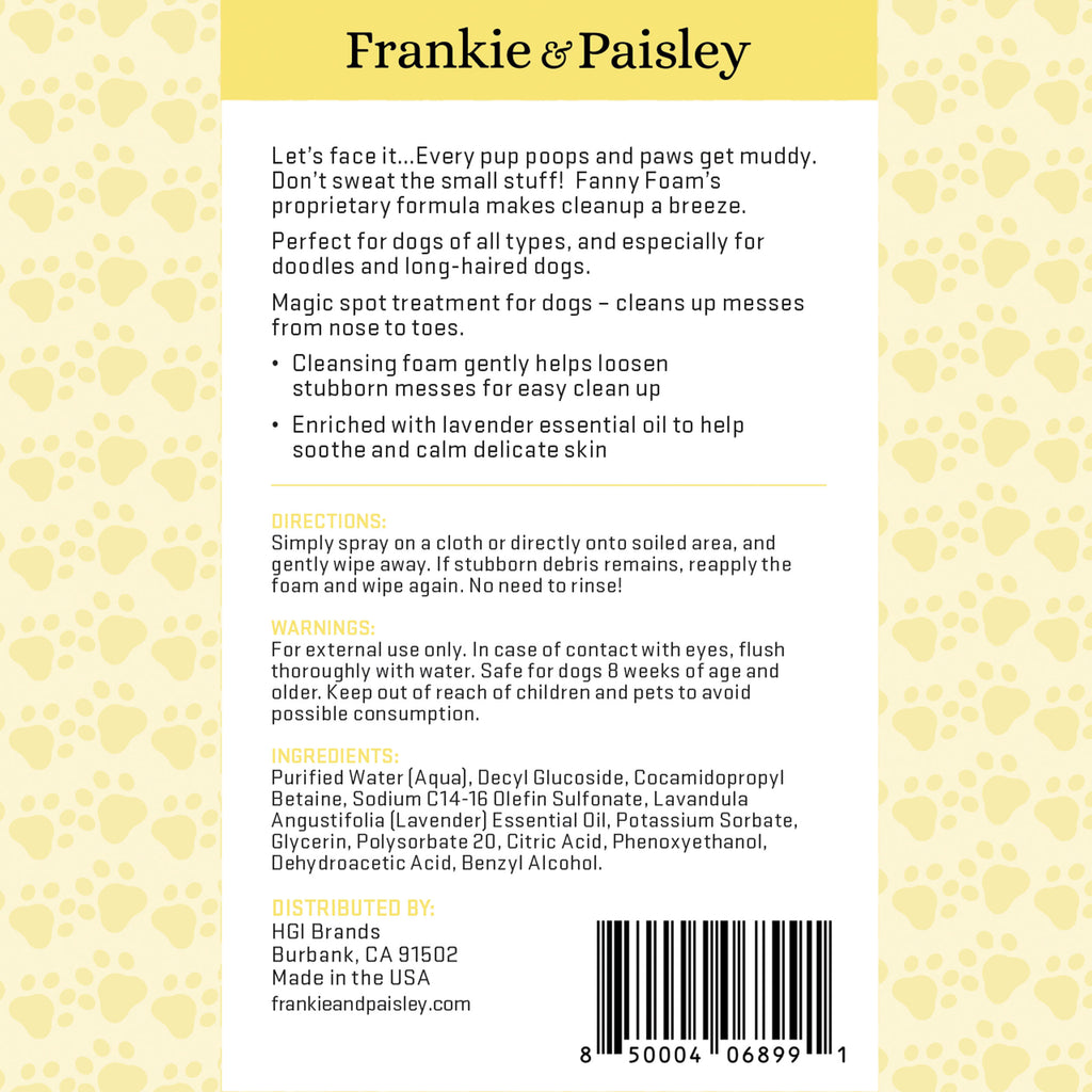 Fanny Foam™ Doggy Dingleberry Remover and Muddy Paw Treatment for Poop Free Pups - Frankie & Paisley Pet Products