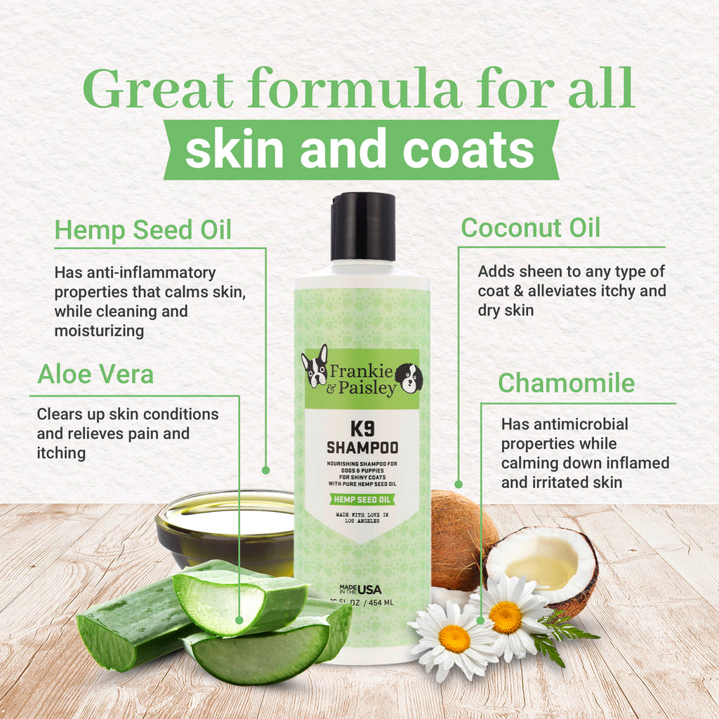 K9 Shampoo with Hemp Seed Oil - Shampoo for Dogs - 16oz - Frankie & Paisley Pet Products